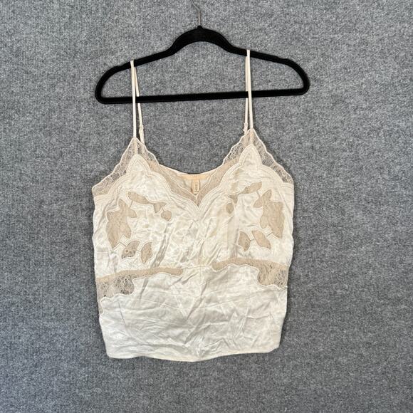 H&M Tops - H&M Satin Slip Shirt Womens Large Beige Lace Coquette Grunge Spaghetti Strap Y2K